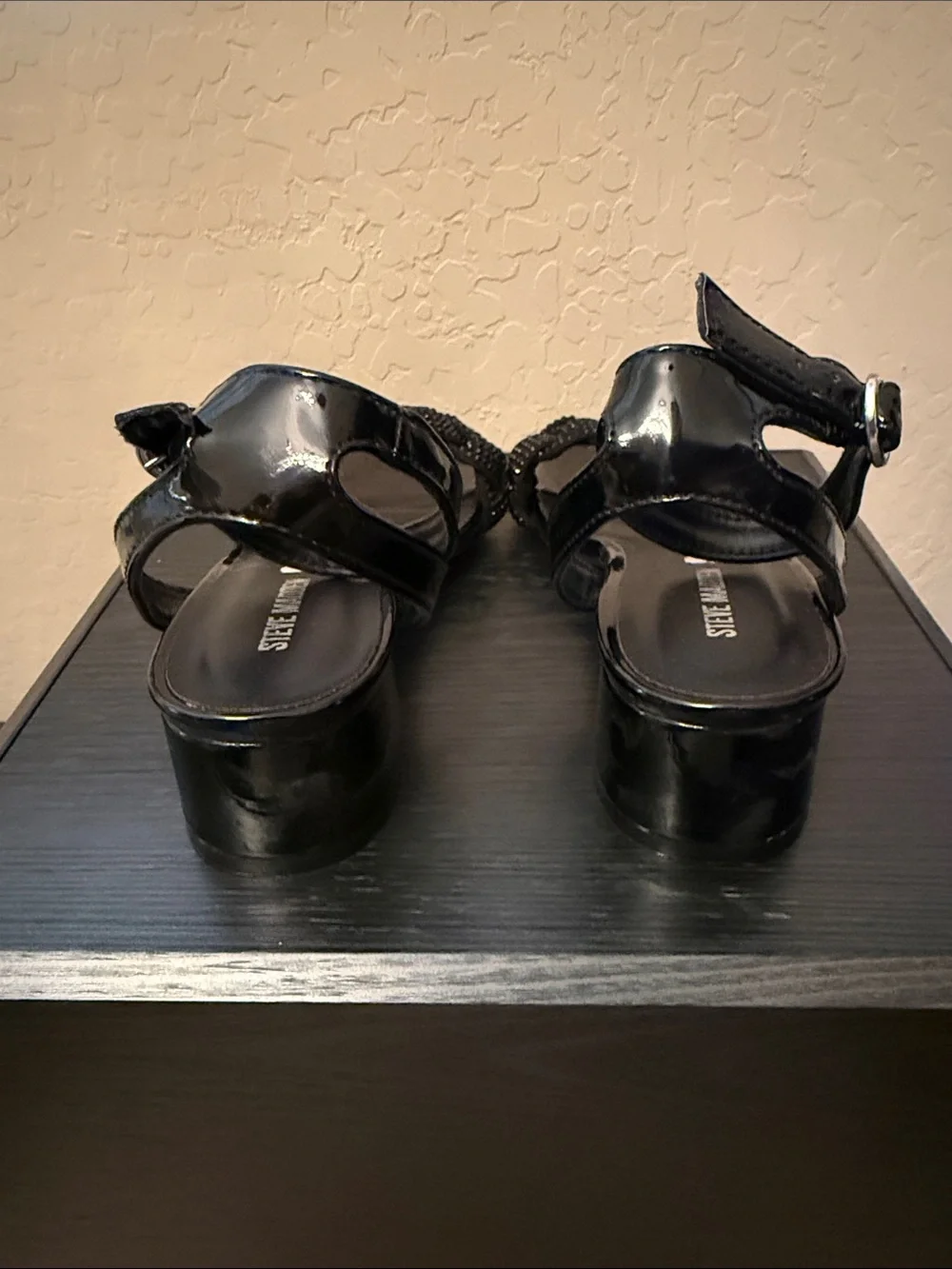 Steve Madden Black Braided Bead Strap Heeled Sandals